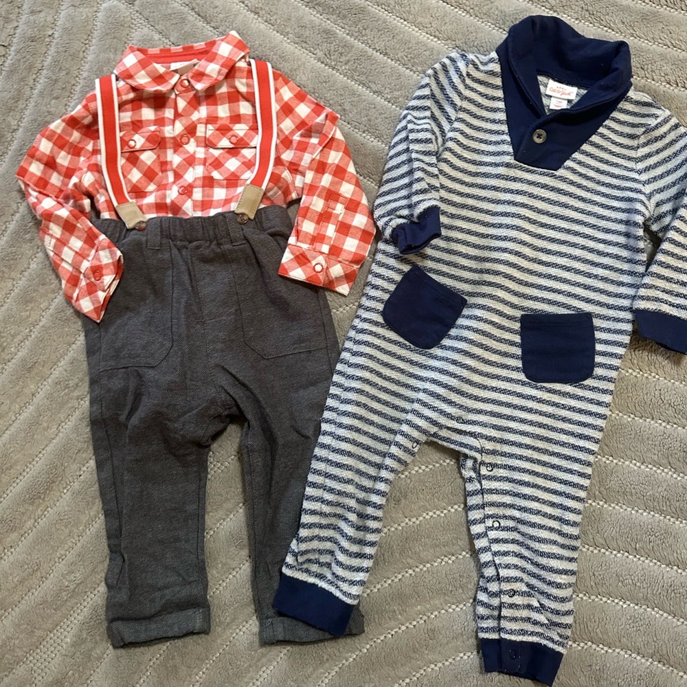 Cat & Jack Baby boy fall 2 pieces matching set & cozy super soft onesie bundle
